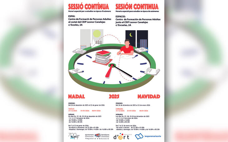 Educación programa un nuevo ‘Sessió Contínua’ para que los universitarios puedan preparar sus exámenes en Navidades